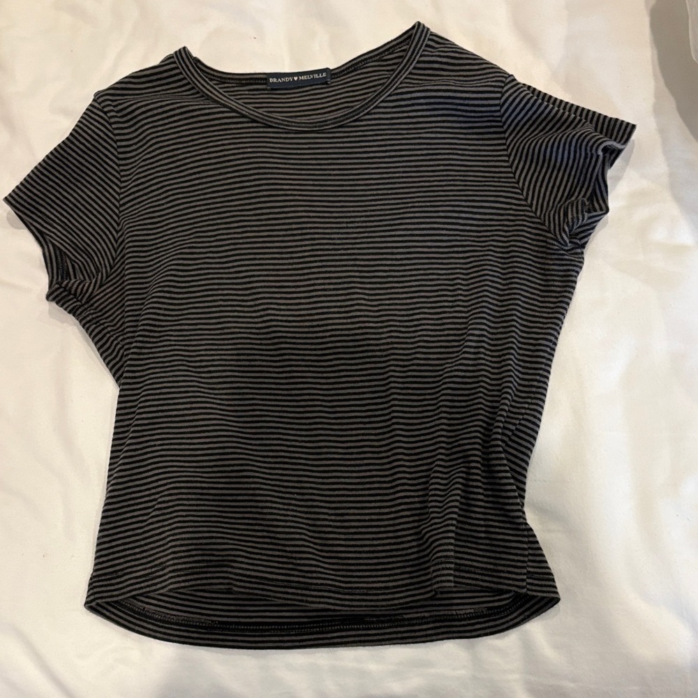 Brandy Melville Striped Short Sleeve Tee in Black and Gray